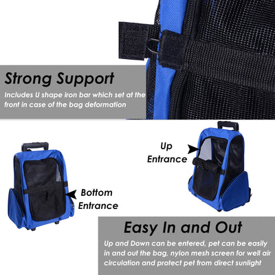 PawHut 4in1 Pet Backpack Carrier Car seat Dog Cat Rolling Luggage Crates