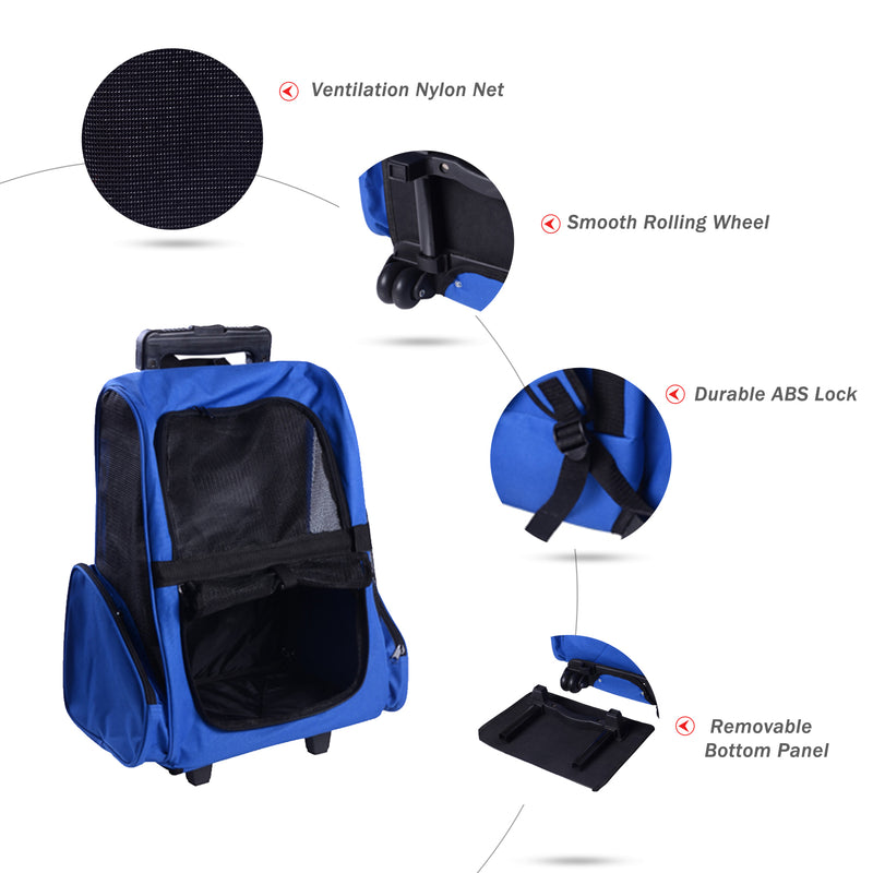 PawHut 4in1 Pet Backpack Carrier Car seat Dog Cat Rolling Luggage Crates