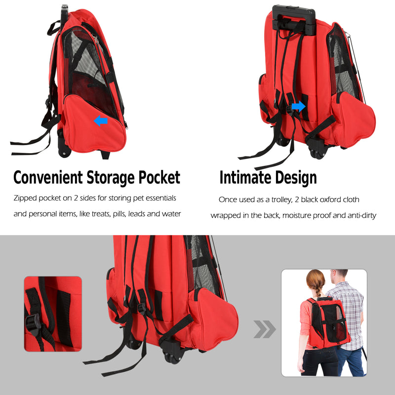PawHut 4in1 Pet Backpack Carrier Car seat Dog Cat Rolling Luggage Crates