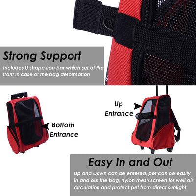 PawHut 4in1 Pet Backpack Carrier Car seat Dog Cat Rolling Luggage Crates