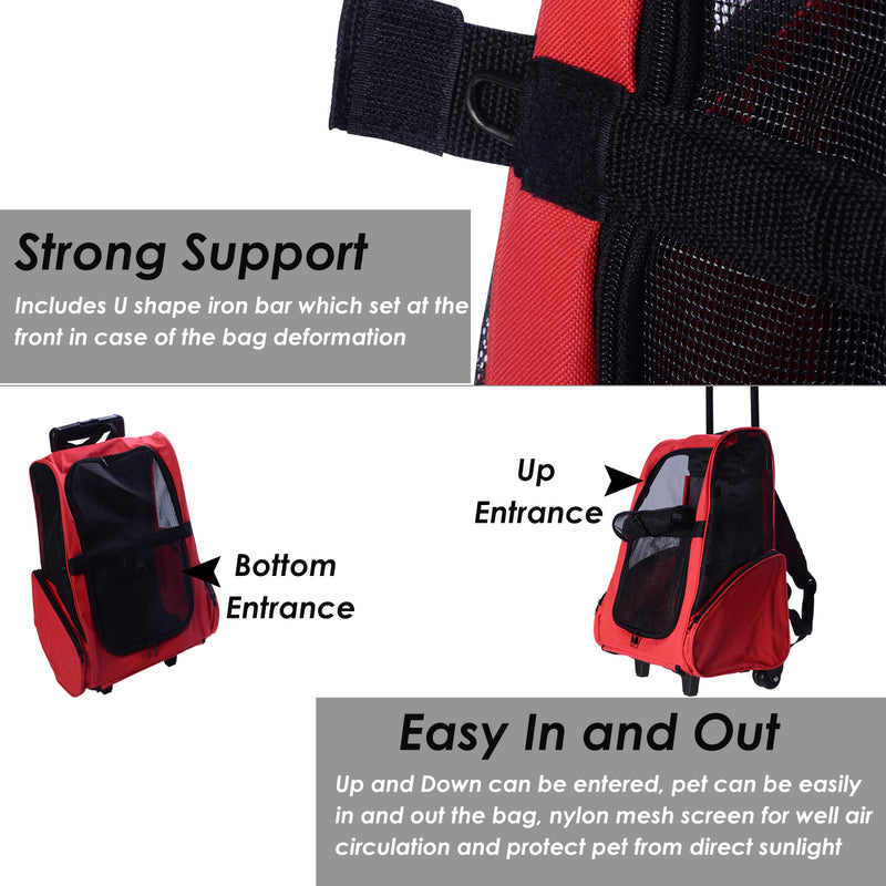 PawHut 4in1 Pet Backpack Carrier Car seat Dog Cat Rolling Luggage Crates