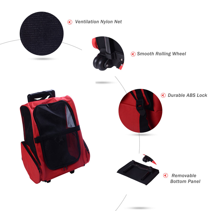 PawHut 4in1 Pet Backpack Carrier Car seat Dog Cat Rolling Luggage Crates