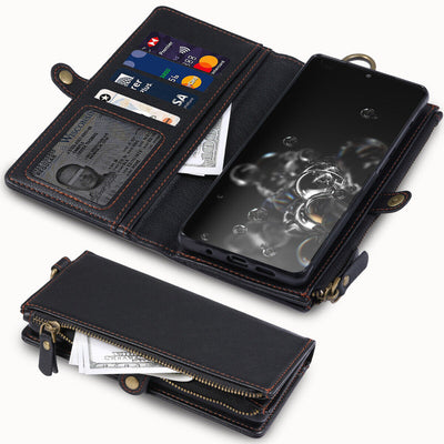 Large Capacity Flip Zipper Leather Wallet Case for Galaxy S20,S20 Ultra,S21 Plus