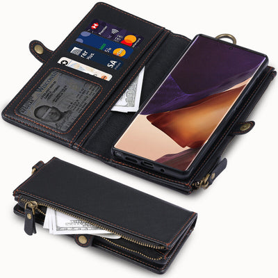 Multi-functional Leather Wallet Case Cover + Glass Film for Galaxy Note20 / 20U