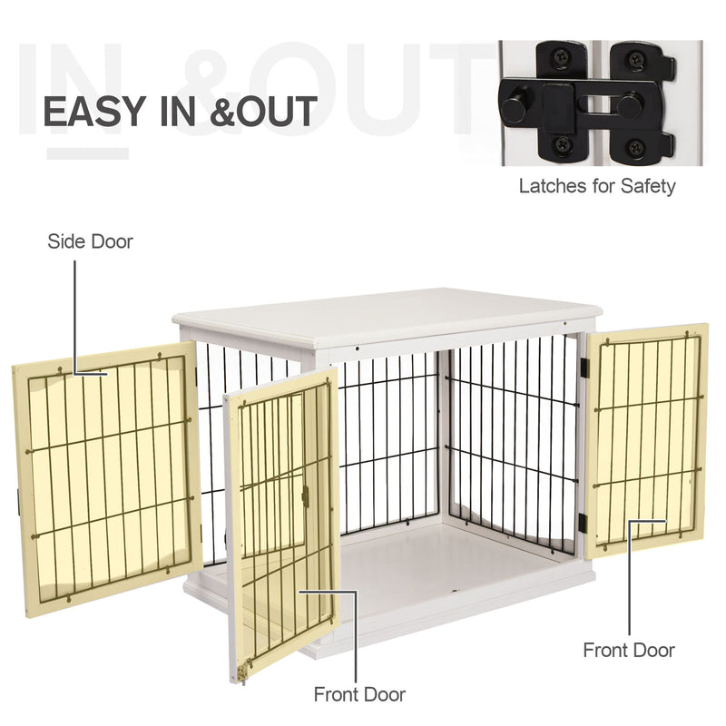 26&apos;&apos; Wooden Dog Cage Pet Crate Tabletop Metal Wire Small Animal, White