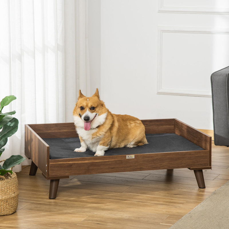 Elevated Dog Bed with Soft Sponge Cushion, Modern Wood Dog Bed /w Steel Legs 196393252734