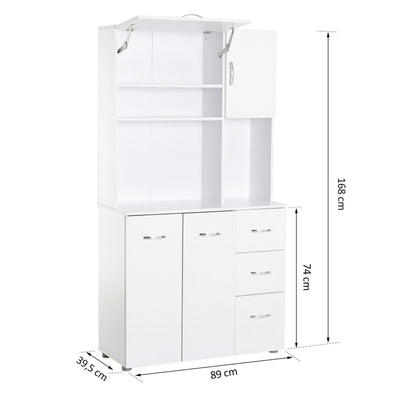 HOMCOM 66" Kitchen Storage Cabinet Microwave Oven Stand Pantry w/3 Drawers,White