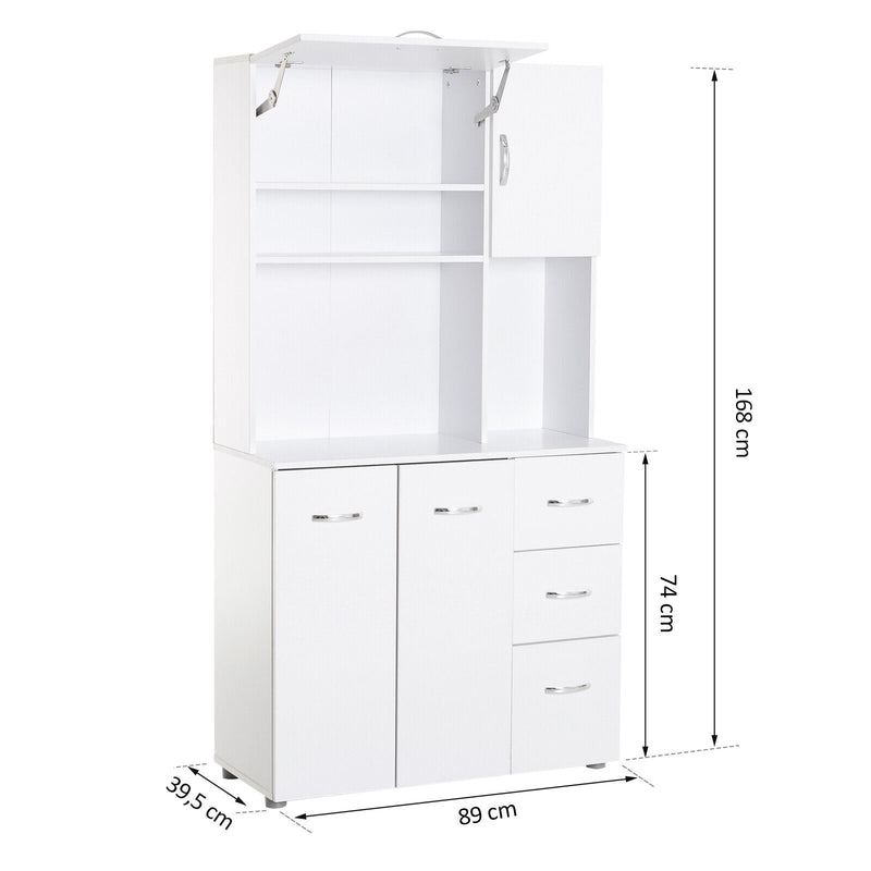 HOMCOM 66" Kitchen Storage Cabinet Microwave Oven Stand Pantry w/3 Drawers,White