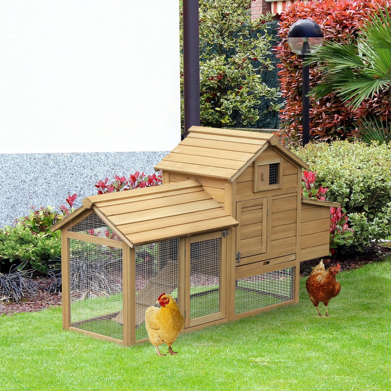 59&quot; Wooden Outdoor Hen House Small Animal Livestock Cage Enclosure with Run 842525157551