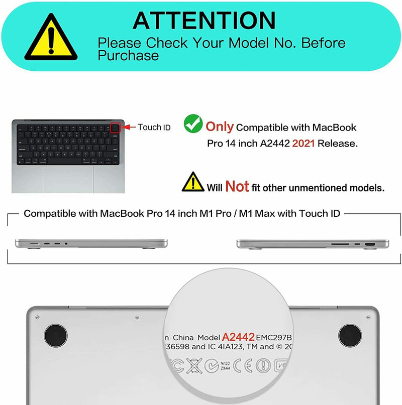 For MacBook Pro 14" A2442 M1 2021 Clear Case + Keyboard Cover + Screen Protector