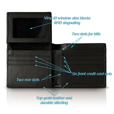 Slim & Large Capacity Genuine Leather RFID Bifold Wallet Classical Black for Men