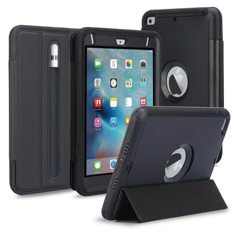 Rugged Protective Trifold Stand Case w/ Pencil Holder for iPad 7th 10.2" 2019