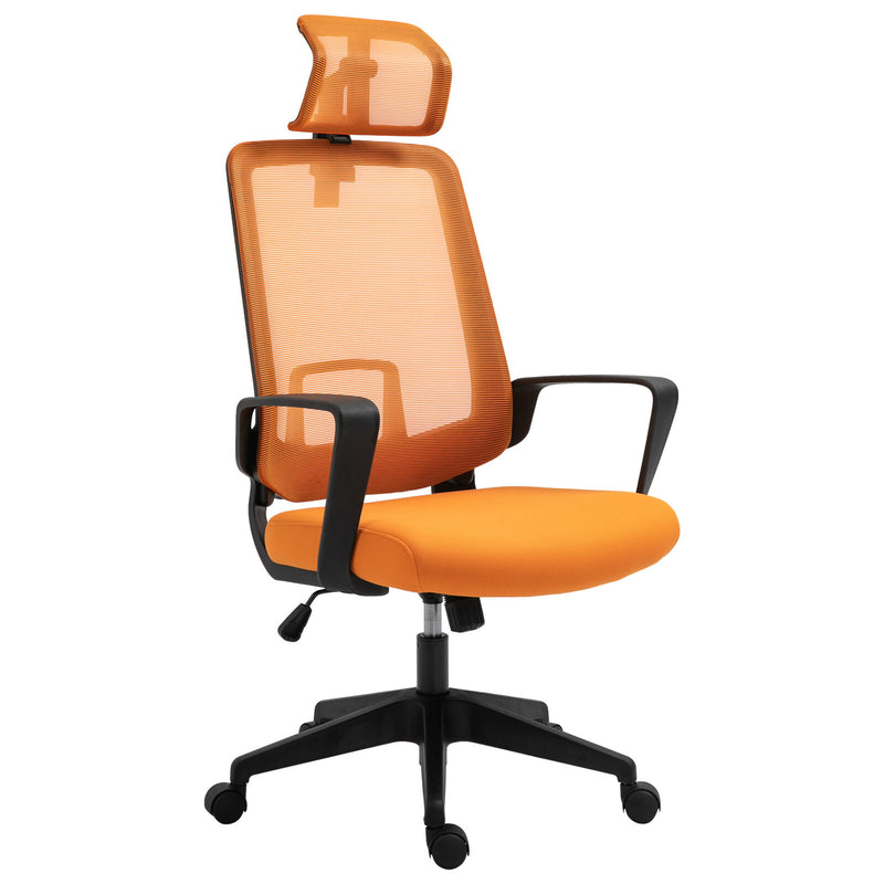 Mesh Office Chair High Back Swivel Task Chair w/ Rotate Headrest, Orange