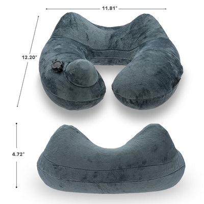 Inflatable Neck U-Shape Pillow - No Pump Needed (Grey) for Travel and Airplane