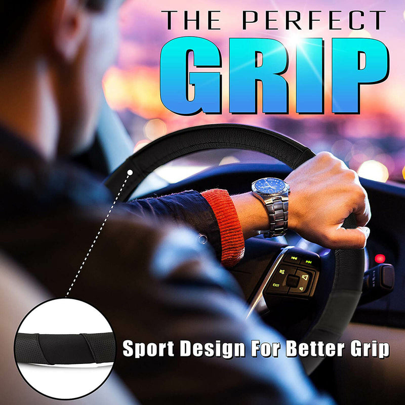 Anti-slip Soft Microfiber Leather Steering Wheel Cover Universal Size 15" Black