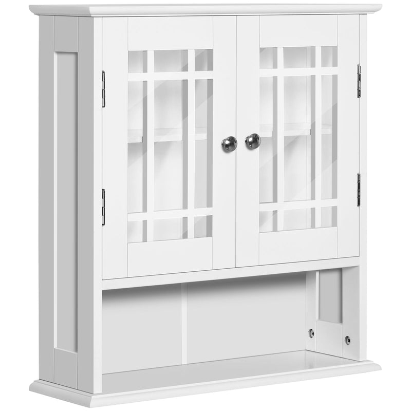 Modern Wall Mounted Bathroom Cabinet, Cabinet with 2 Door and Open Shelf, White