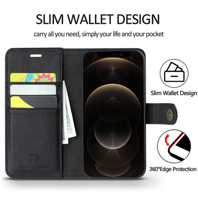 CA Slim Magnetic Closure Vintage Leather Wallet Case for iPhone 13 Pro Max 6.7"