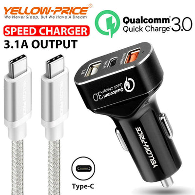 12-24V Car Charger Socket QC3.0 Dual USB Port and C type Phone Fast Charging CA