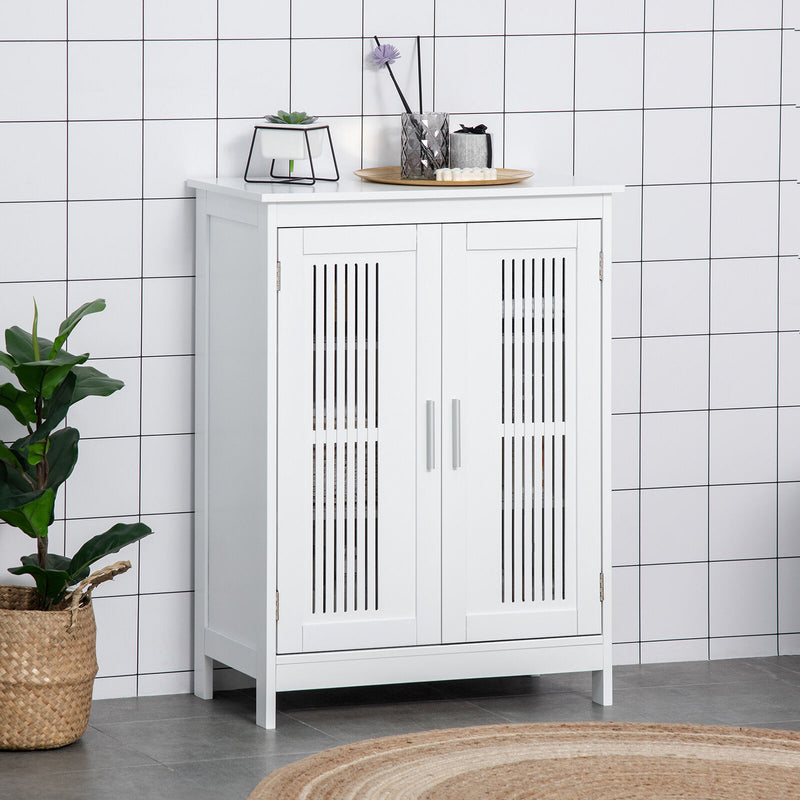 Bathroom Floor Cabinet, Freestanding Linen Cabinet, Storage Cupboard, White