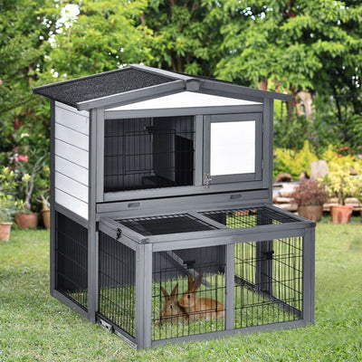 Wood Small Animal Outside Pet Housing Unit with Optional Open Roof and Doors