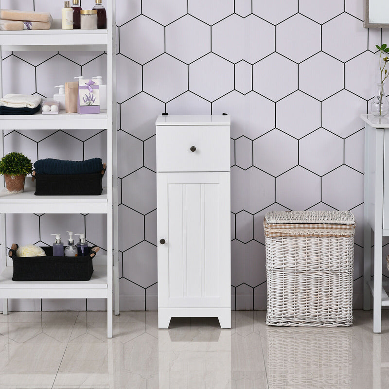 kleankin Small Bathroom Floor Storage Cabinet w/ 1 Drawer and Adjustable Shelf