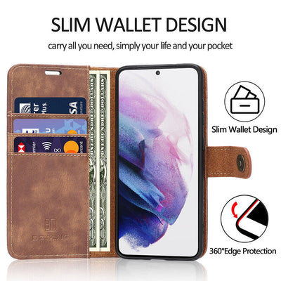 [Card Slot] Luxury Leather Wallet Case & 2xTempered Glass Films for Galaxy S21+