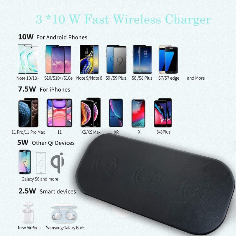 10W Wireless Charger with AC Adapter  for Multiple Devices Qi-Enabled Phones