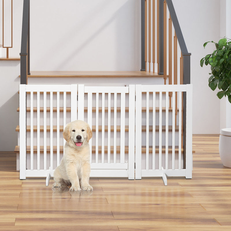 Free Standing Wood Pet Gate Indoor Dog Barrier 3 Panel Folding Z Shape Doorway