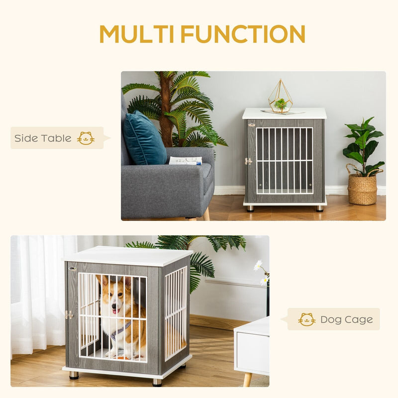 PawHut Dog Crate, Pet Cage Kennel, w/ Wooden Top, Windows, for Small Dogs, Grey