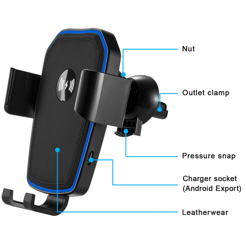 Qi 15W Wireless Fast Charging Car Charger Mount for Galaxy S20/S10, iPhone 12/11