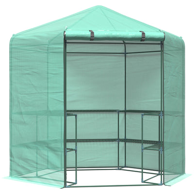 7.4' Portable Hexagonal Walk In Greenhouse 3-Tier Shelves Gardening Flower Plant