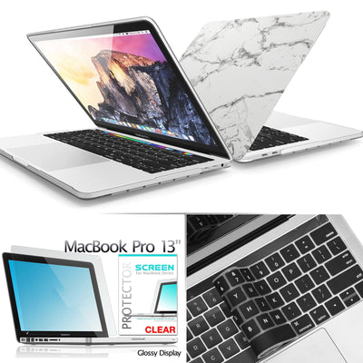 3 in 1 Marble Rubberized Case+KB Cover+HD LCD Film for MacBook Pro 13" 2020-2016