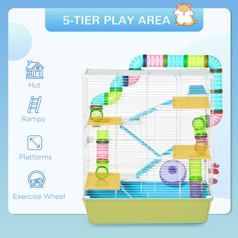 Extra Large Hamster Cage with Wheel, Portable Handles, Tubes and Tunnels System