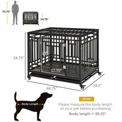 Pawhut 45" Heavy Duty Portable Steel Dog Cage Kennel Crate Pet House Wheels