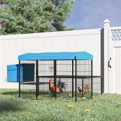 Metal Chicken Coop, Outdoor Poultry Cage, w/ Run, Nesting Box, Canopy, Blue 196393165836