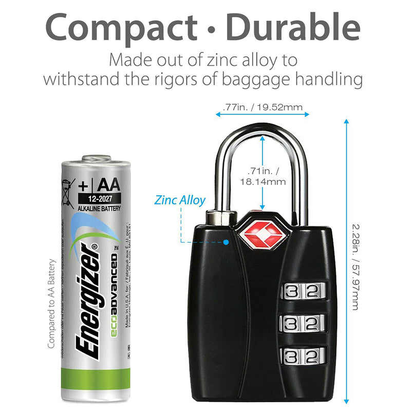 TSA Luggage Locks - 3 Digit Combination Steel Padlocks for Suitcases & Baggage