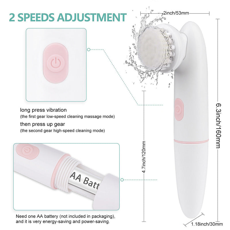 IPX6 Waterproof Sonic Facial Cleansing Brush- 2 Speed Modes, 2 Brush Heads, Base