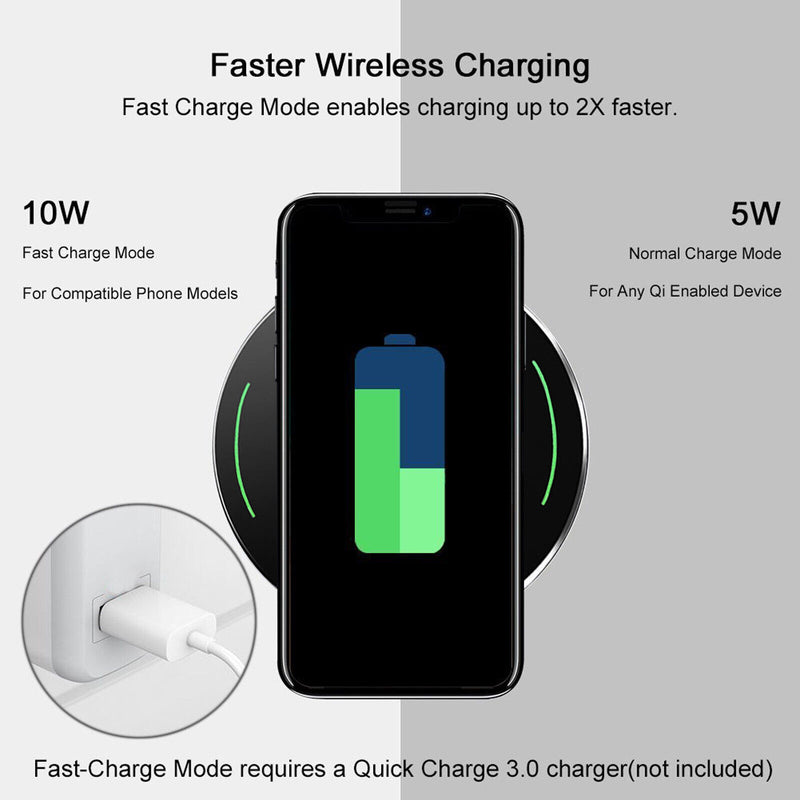 Wireless Charger Pad Qi-Certified 10W for iPhone SE (2020), 11 Pro Xs Max, XR, 8