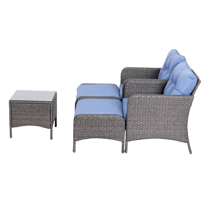 5pcs Outdoor Patio Furniture Set Wicker Conversation Set Footrest Coffee Table