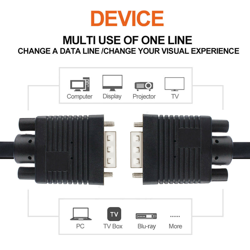 VGA connection cable line male to male FOR computer TV video(6/10/15/25/30ft)