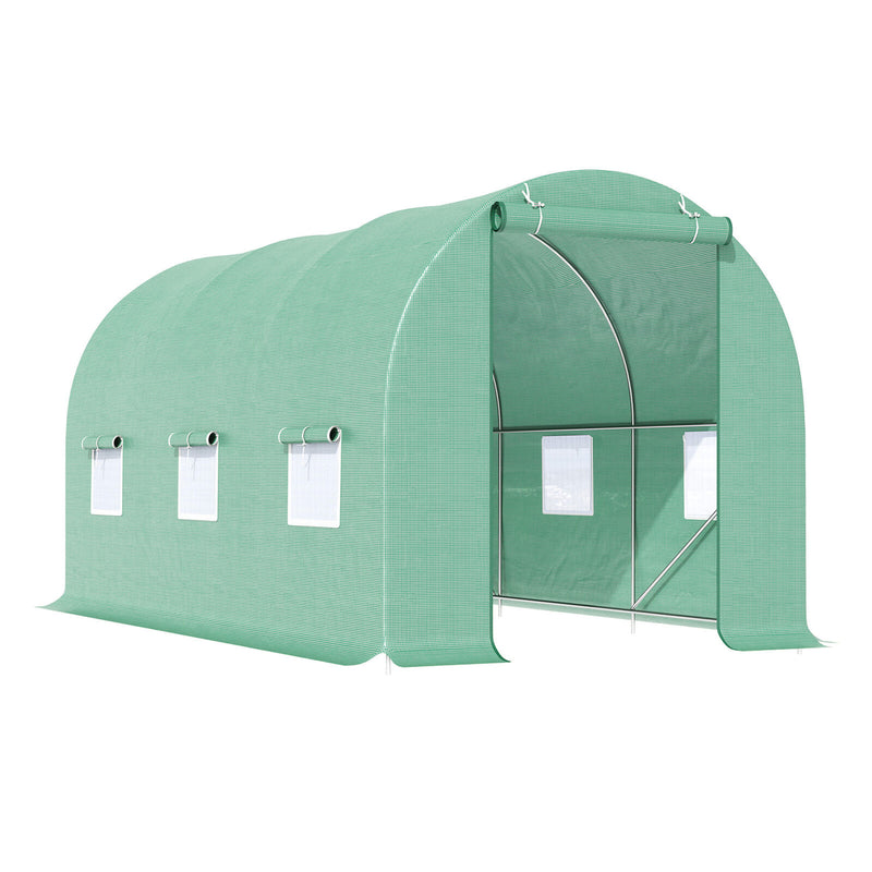 Walk-in Tunnel-Style Green House w/ Roll-Up Front Entrance & Six Side Windows