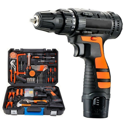 112Pcs 12V Cordless Drill Driver Set Household Hand Tool Kit w/ 2 Batteries