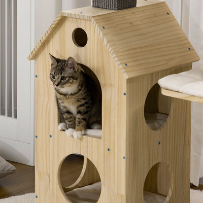 Cat Tree Activity Center w/ Sisal Scratching Post, Running Wheel, Kitten Bed