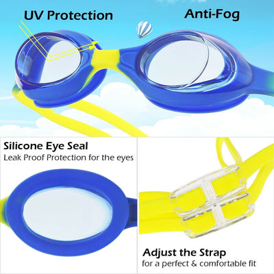 Soft Silicone Frame Swimming Goggles No Leaking Anti Fog for Boy Girl(Age 6-14)