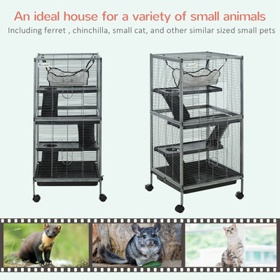 Large Rolling Metal Small Animal Cage with Hammock &amp; 4 Doors, Removable Tray 842525195133