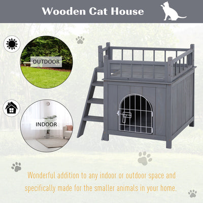 PawHut 2-Story Indoor/Outdoor Wood Cat Dog House Shelter 842525146685