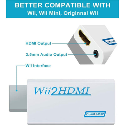 White Portable Wii to HDMI Wii 2 HDMI Full HD Converter Audio Output Adapter TV