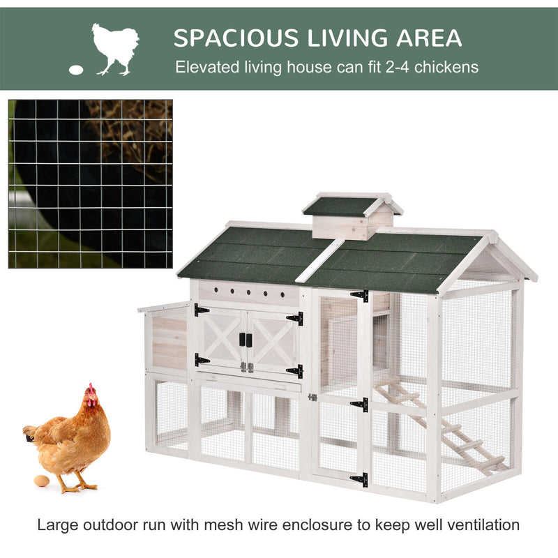 71&quot; Wooden Elevated Chicken Coop with Removable Tray and Nesting Box, White 842525153072