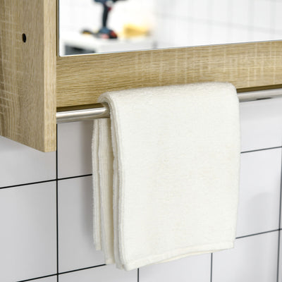 Bathroom Cabinet Mirrored Door Wall Mounted W/ Tower Bar Storage Natural