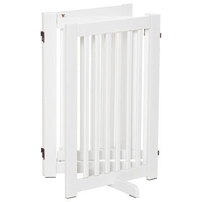 Free Standing Wood Pet Gate Indoor Dog Barrier 3 Panel Folding Z Shape Doorway